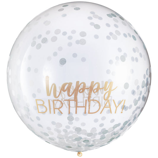 Birthday Accessories Silver & Gold Printed Latex Balloon w/ Confetti