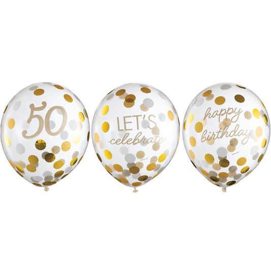 Golden Age Birthday 50th Latex Confetti Balloons 6ct