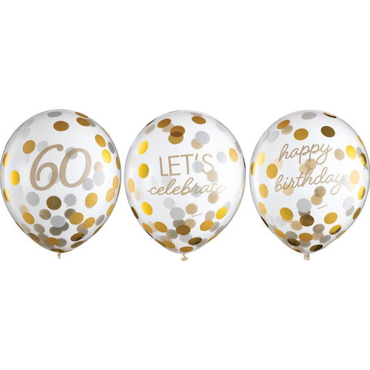 Golden Age Birthday 60th Latex Confetti Balloons 6ct