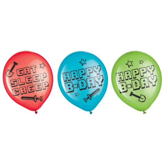 Pixel Party Latex Balloons 6ct