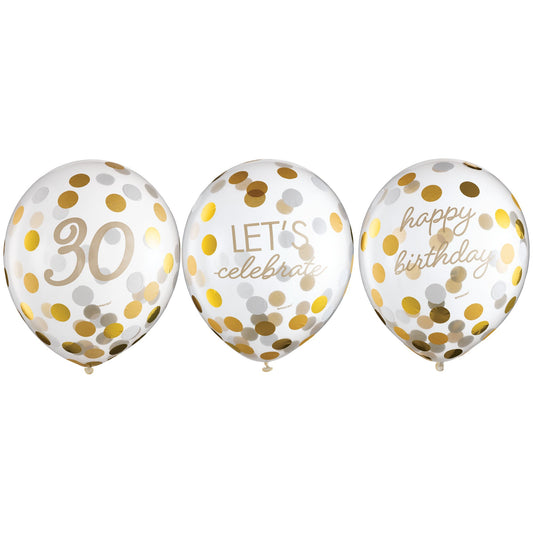 Golden Age Birthday 30th Latex Confetti Balloons 6ct