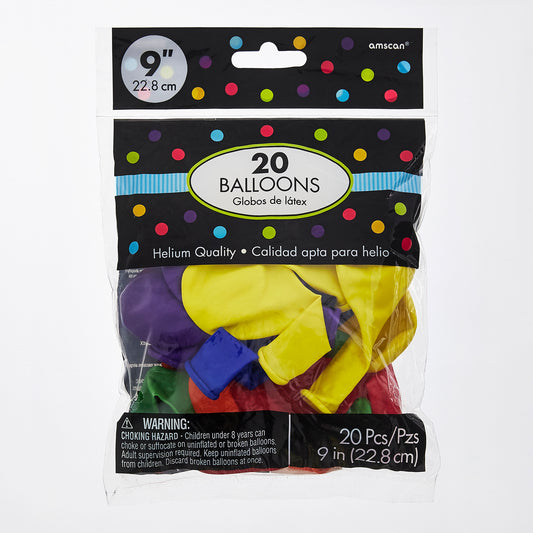 Assorted 9in Latex Balloons 20ct