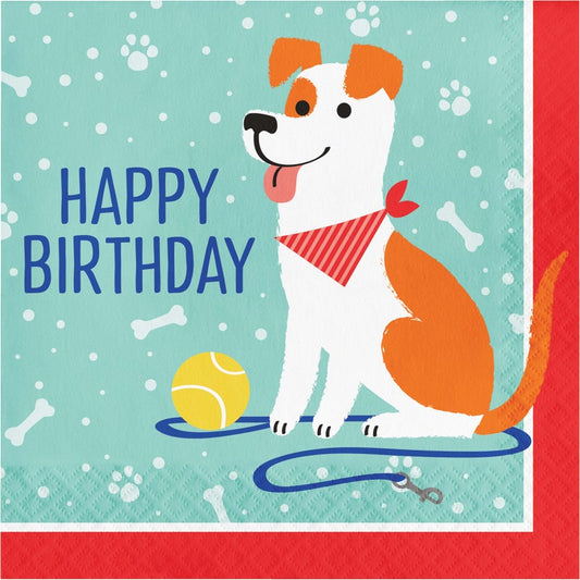 Dog Party Happy Birthday Lunch Napkins 16ct