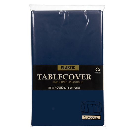 Navy Blue Plastic Round Table Cover 84in