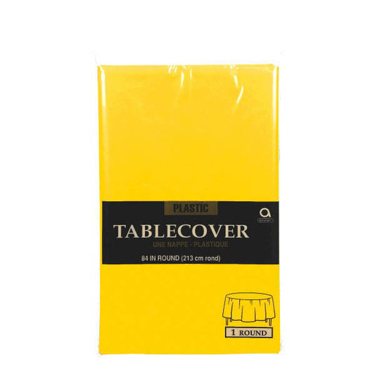 Yellow Plastic Round Table Cover 84in