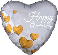 #540 Happy Anniversary Gold & Silver Hearts 18in Printed Mylar