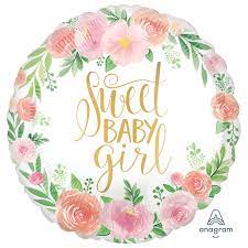 #589 Sweet Baby Girl Floral 18in Printed Mylar