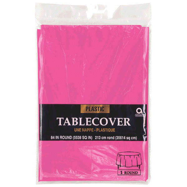 Bright Pink Plastic Round Table Cover 84in