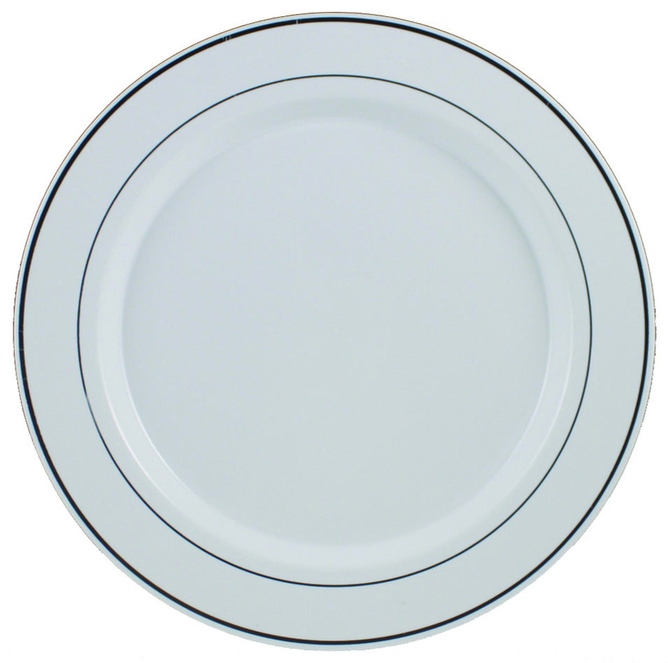 Regal White Premium Plastic Plates with Silver Trim