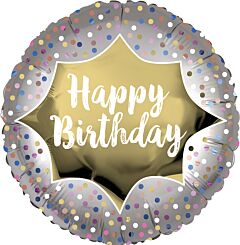 #338 Silver and Confetti Birthday 18in Printed Mylar