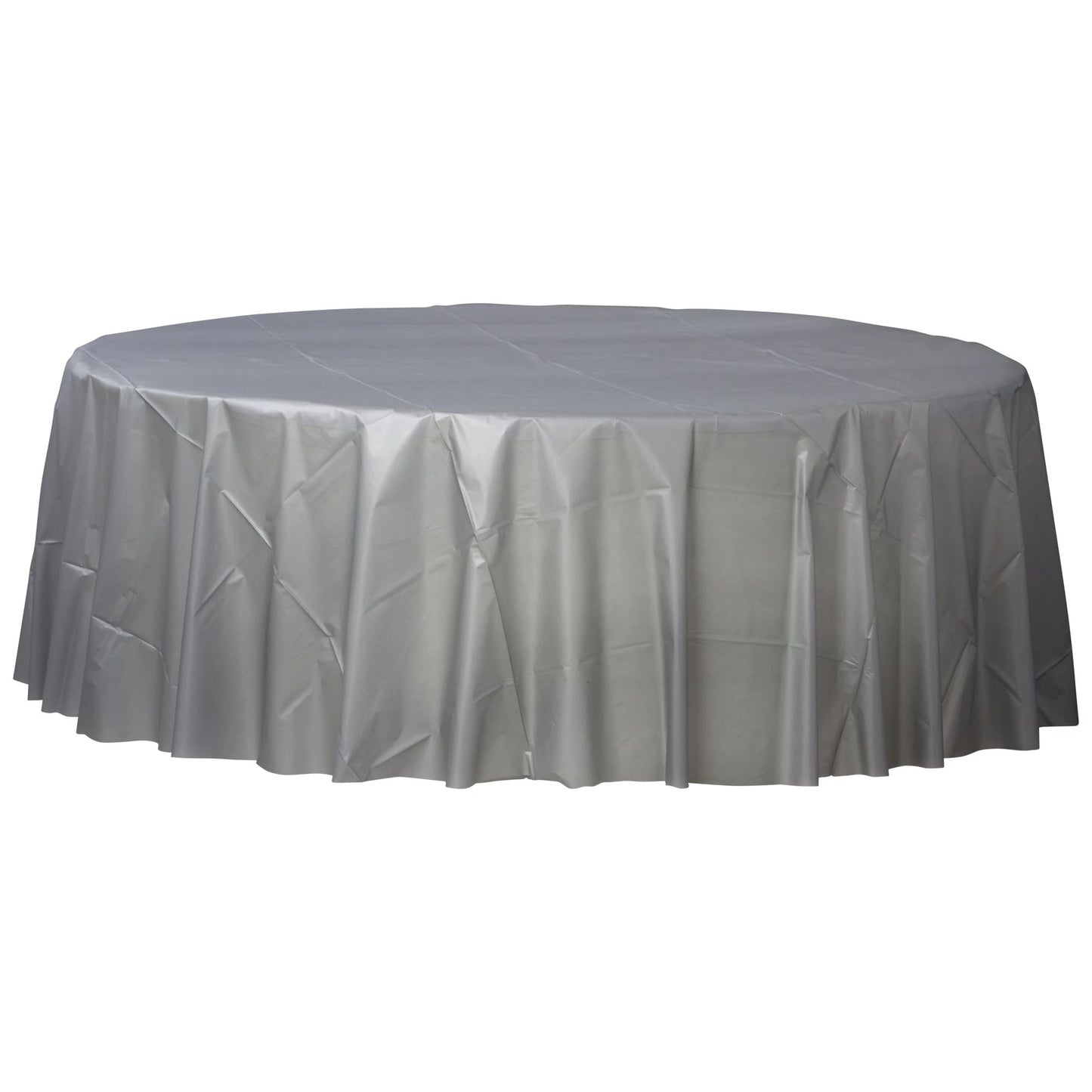 Silver Plastic Round Table Cover 84in