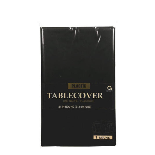 Black Plastic Round Table Cover 84in