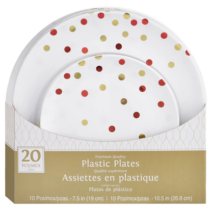 Premium Plastic Color Dots Plates 20ct