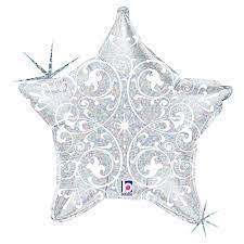 #671 Holographic Silver Filigree Star 18in Printed Mylar