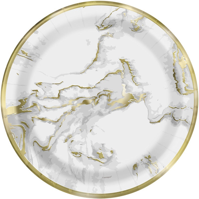 Gold Foil Marble 9in Dinner Plates 10ct