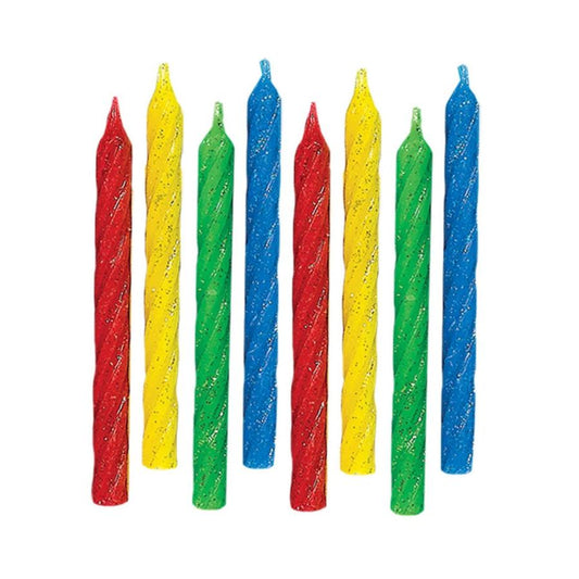 Large Glitter Spiral Candles - Primary 12ct