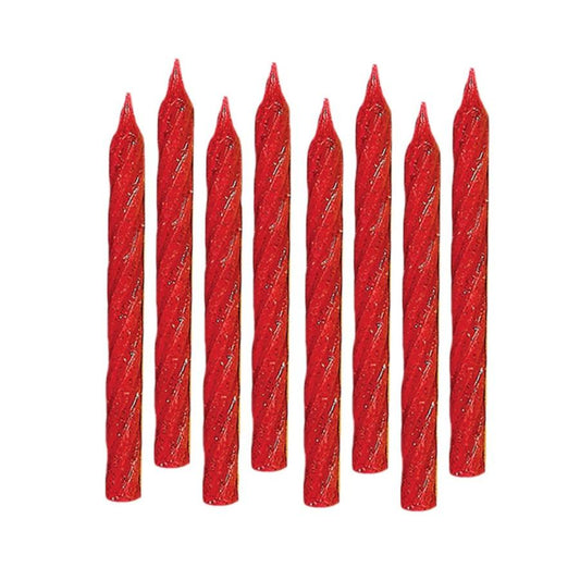 Large Glitter Spiral Candles - Red 12ct