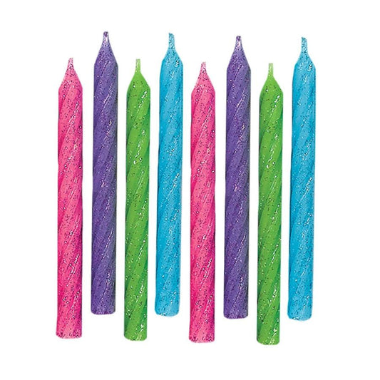 Large Glitter Spiral Candles - Brights 12ct