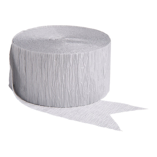 Silver Crepe Streamer Roll - 1.7in x 81ft