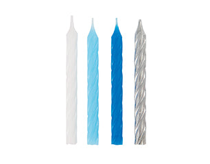 Blue White & Silver Spiral Birthday Candles 24ct