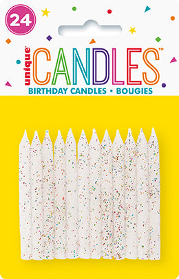 White and Glitter Spiral Birthday Candles 24ct