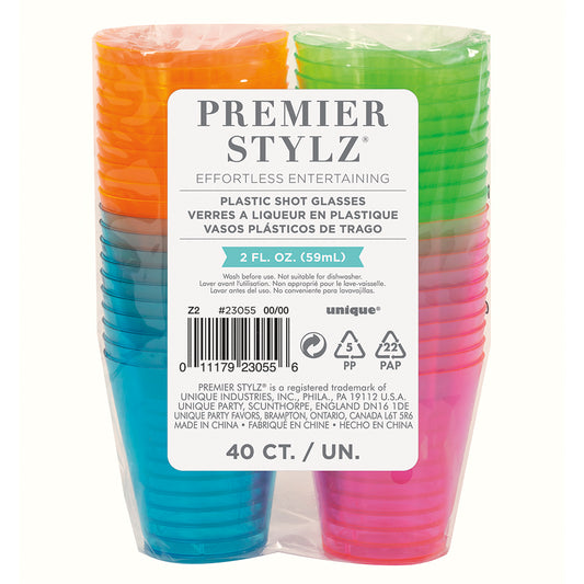 Neon Plastic Assorted Shot Glasses 2oz 40ct