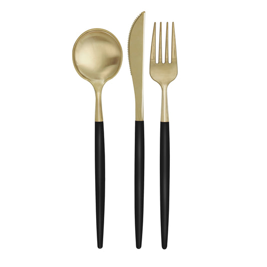 Black & Gold Assorted Plastic Cutlery 12pc