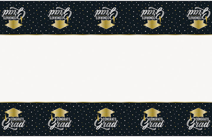 Stars & Caps Graduation Rectangular Plastic Table Cover 54in x 84in