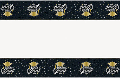 Stars & Caps Graduation Rectangular Plastic Table Cover 54in x 84in