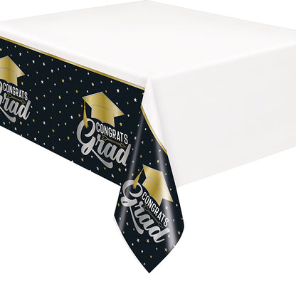 Stars & Caps Graduation Rectangular Plastic Table Cover 54in x 84in