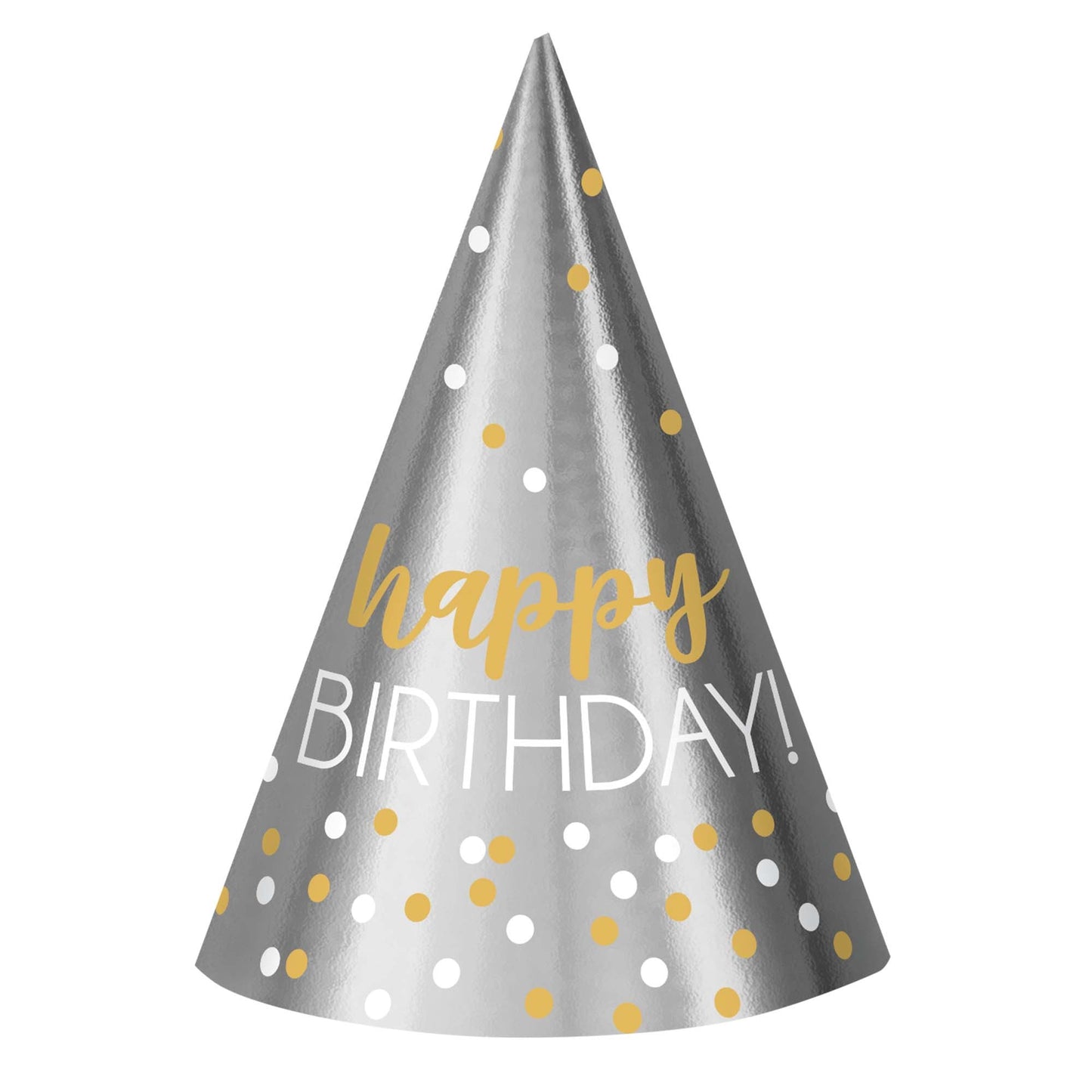 Birthday Accessories Silver & Gold Printed Cone Hats 12ct