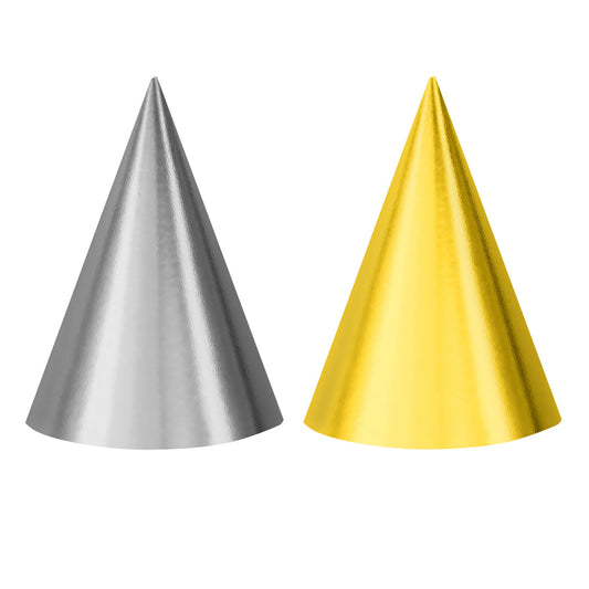 Birthday Accessories Silver & Gold Cone Party Hats 12ct