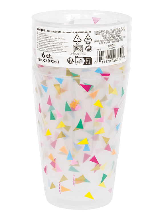 Bright Triangle Birthday 16oz Frosted Reusable Plastic Cups 6ct - Foil Stamping