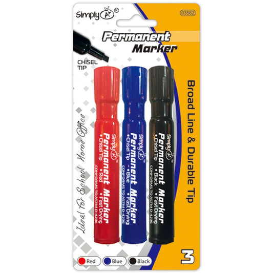 Permanent Markers - Assorted 3pk