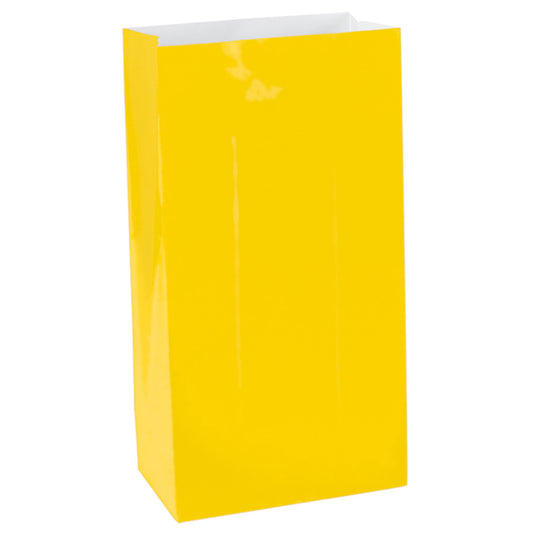 Yellow Sunshine Small Paper Party Bags - 3.1in x 6.5in x 2.25in - 12ct