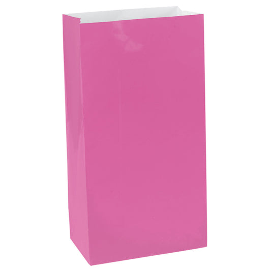 Bright Pink Small Paper Party Bags - 3.1in x 6.5in x 2.25in - 12ct