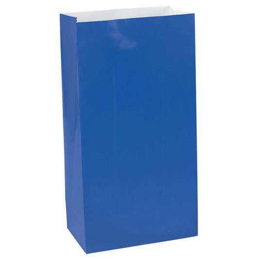 Bright Royal Blue Small Paper Party Bags - 3.1in x 6.5in x 2.25in - 12ct