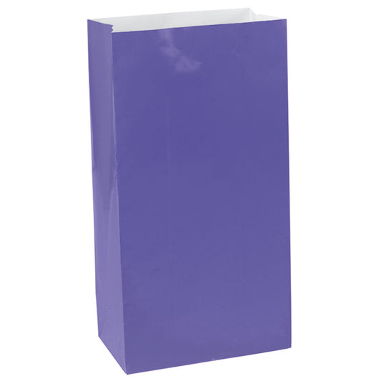 New Purple Small Paper Party Bags - 3.1in x 6.5in x 2.25in - 12ct