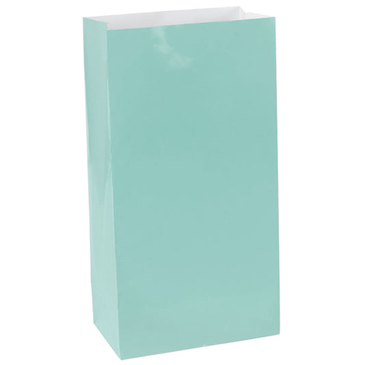 Robins Egg Blue Small Paper Party Bags - 3.1in x 6.5in x 2.25in - 12ct