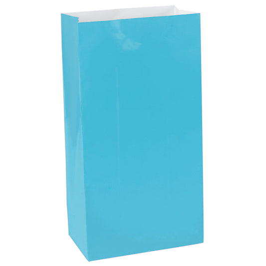 Caribbean Blue Small Paper Party Bags - 3.1in x 6.5in x 2.25in - 12ct