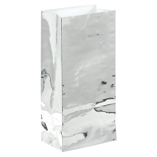 Silver Small Paper Party Bags - 3.1in x 6.5in x 2.25in - 12ct