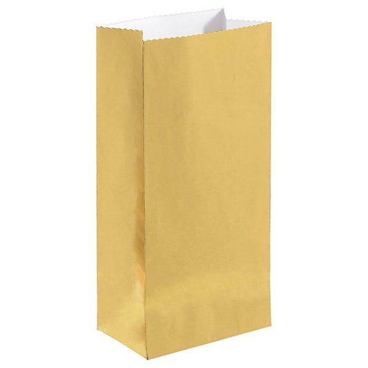 Gold Small Paper Party Bags - 3.1in x 6.5in x 2.25in - 12ct