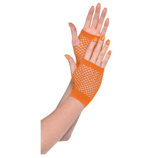 Orange Short Fishnet Gloves