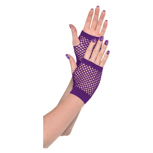 Purple Short Fishnet Gloves