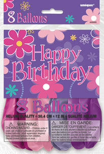 Birthday Blossoms 12 Latex Balloons 8ct