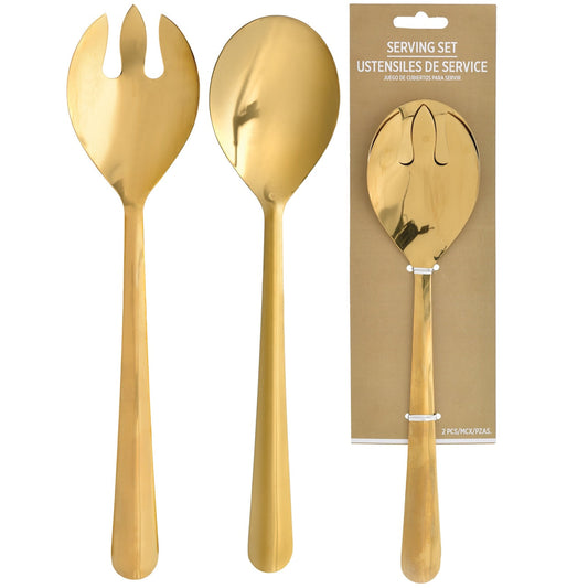 Gold Serving Spoon & Fork Stainless Steel