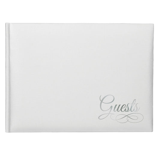 White Paper Guest Book with Silver Detail