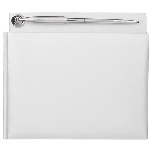 White Pearlized Guest Book with Silver Electroplated Pen