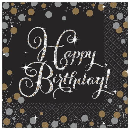 Sparkling Celebration Beverage Napkins, Happy Birthday 16ct