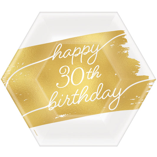 Golden Age Birthday 30th 7in Hexagon Metallic Plates 8ct